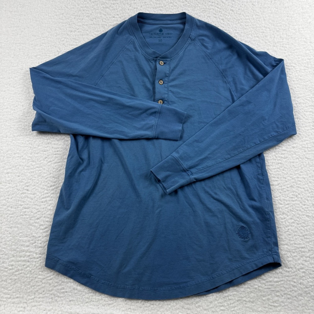 The Territory Ahead Henley Shirt Men's Medium Blue Cotton Raglan Sleeve Outdoor